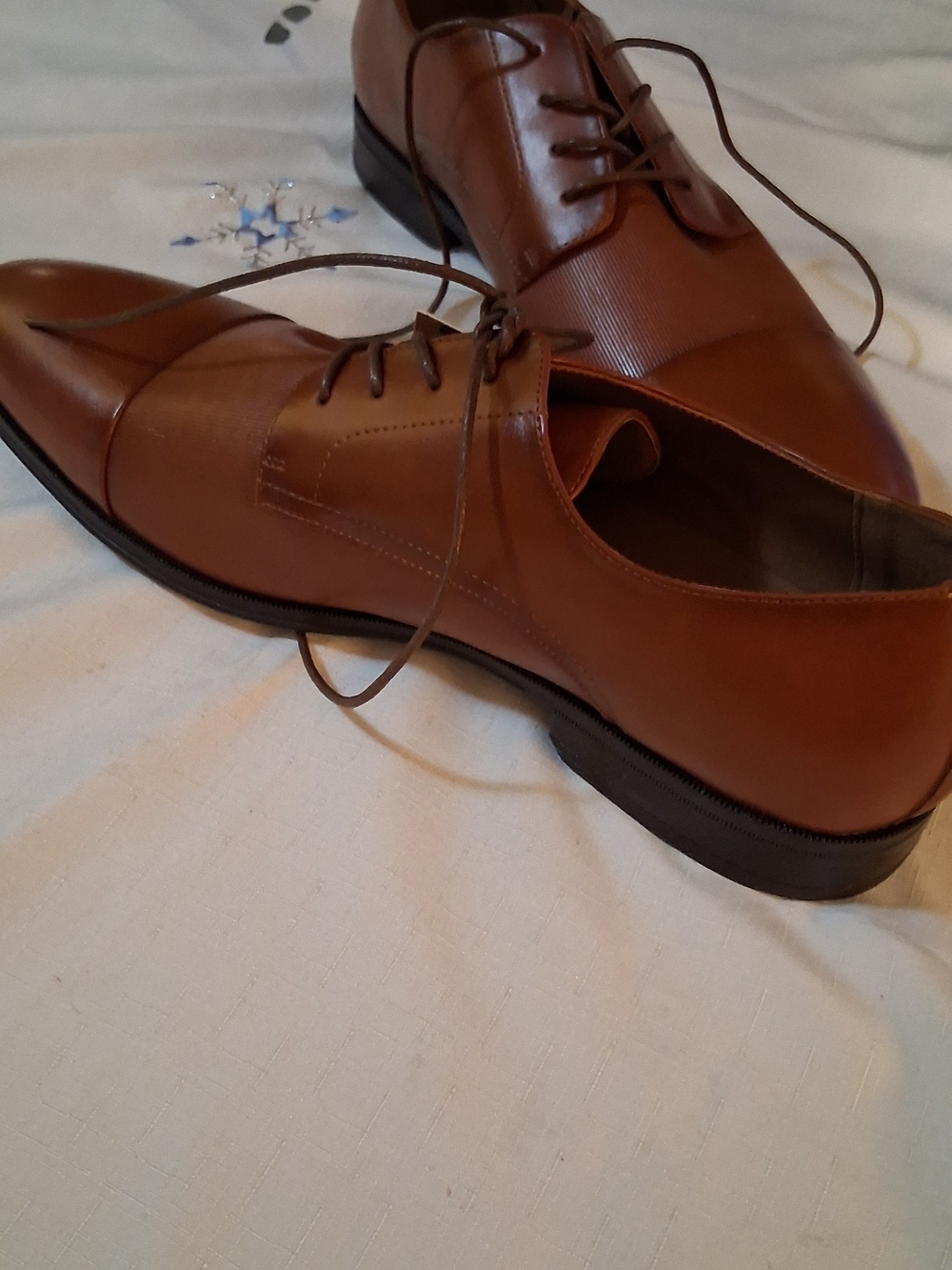Men's Tan Leather Lace-Up Derby Shoes 14 260937